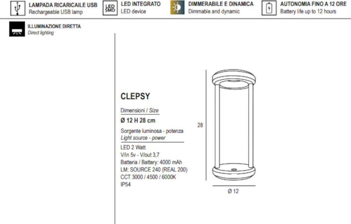 Lampada portatile Promoingross CLEPSY LED CCT TOCH dimmerabile ricaricabile USB - 21