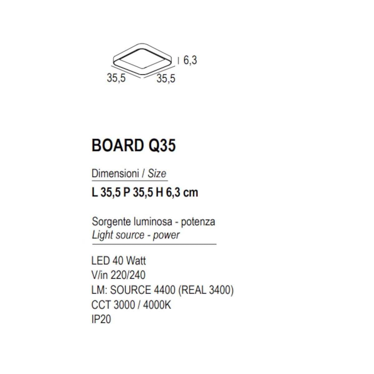 Plafoniera moderna Promoingross BOARD Q35 LED CCT metallo metacrilato - 24
