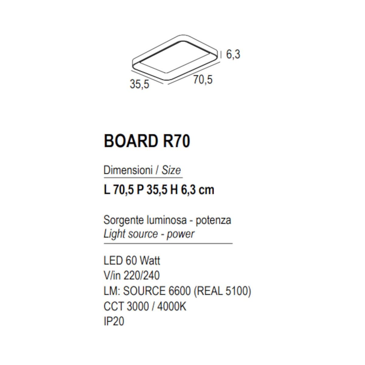 Plafoniera moderna Promoingross BOARD R70 INT MN MW LED CCT metallo metacrilato - 4