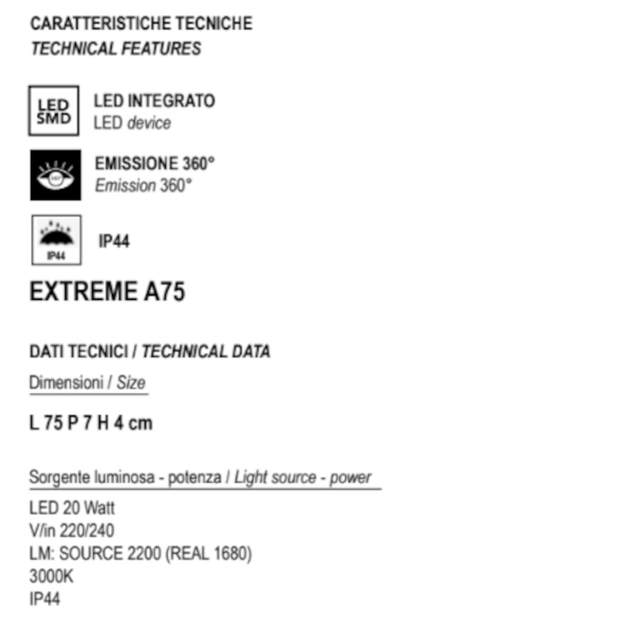 Applique moderno Promoingross EXTREME A75 LED IP44 metallo metacrilato - 8
