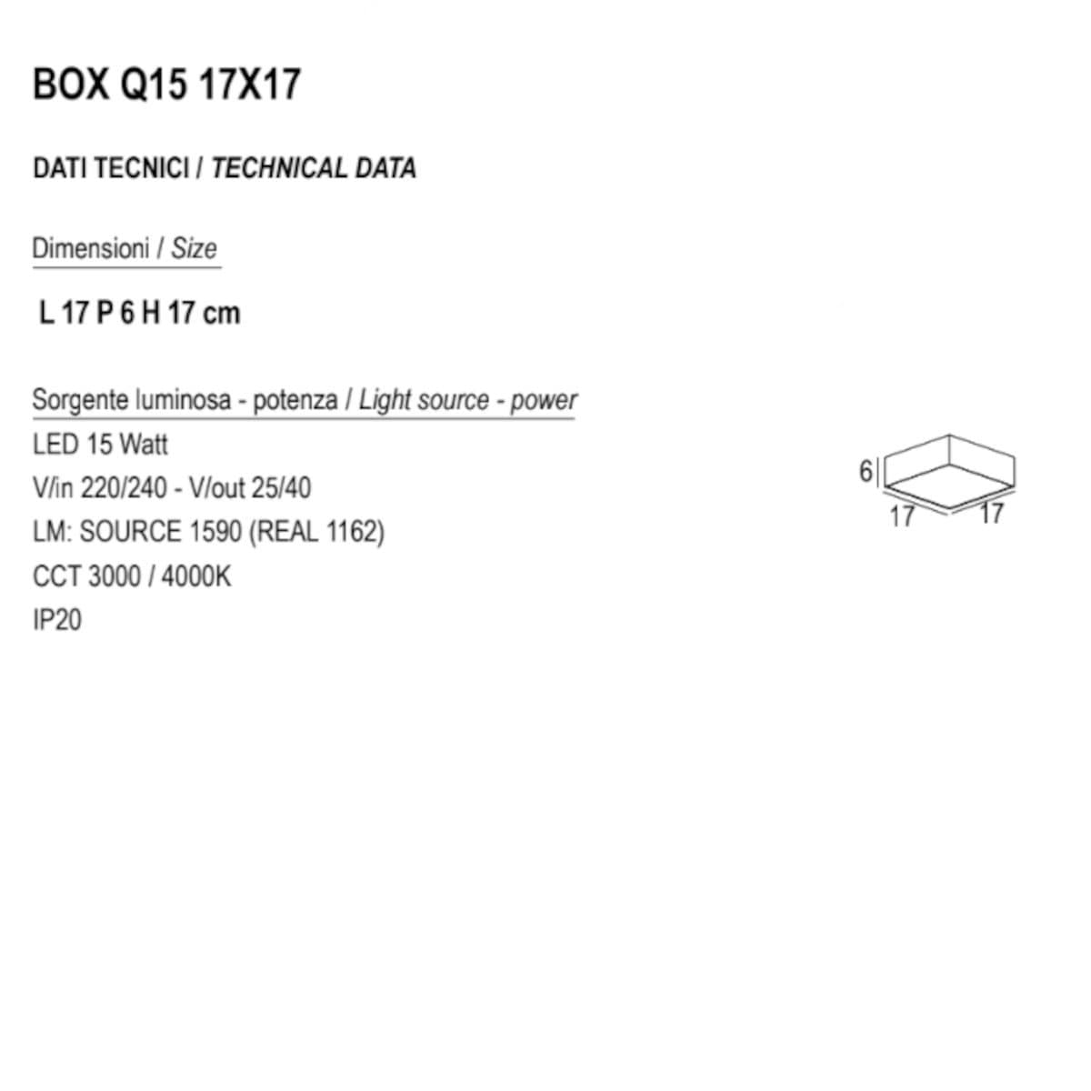 Plafoniera led Promoingross BOX Q15 CCT 17x17 metallo metacrilato - 17