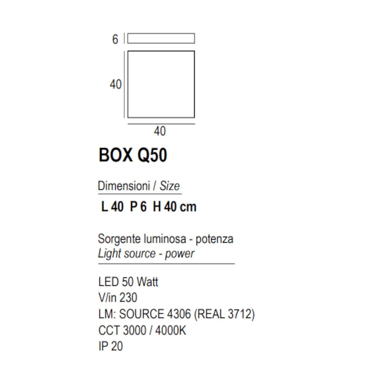 Plafoniera led Promoingross BOX Q50 CCT 40x40 metallo metacrilato - 7