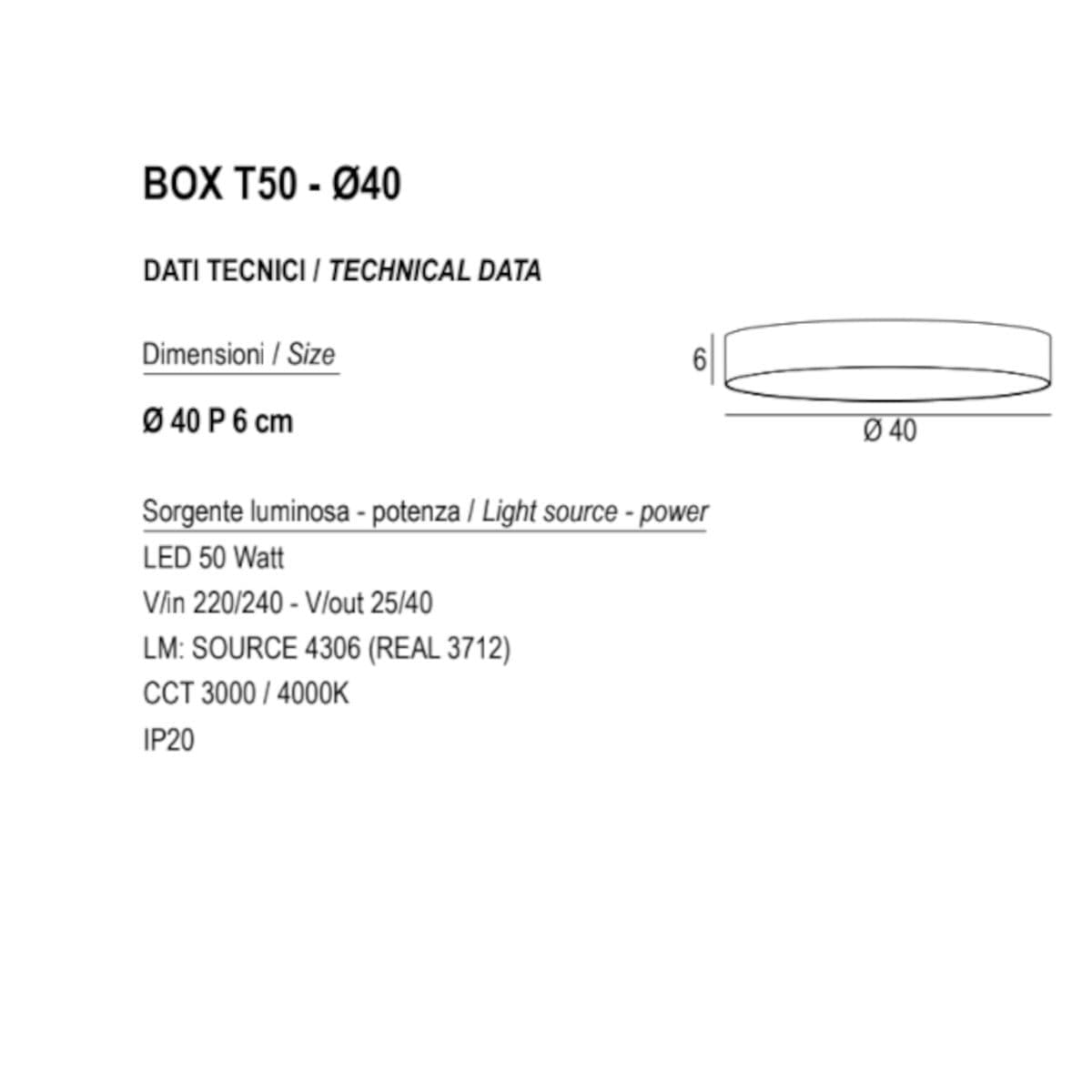 Plafoniera led Promoingross BOX T50 CCT metallo metacrilato - 6