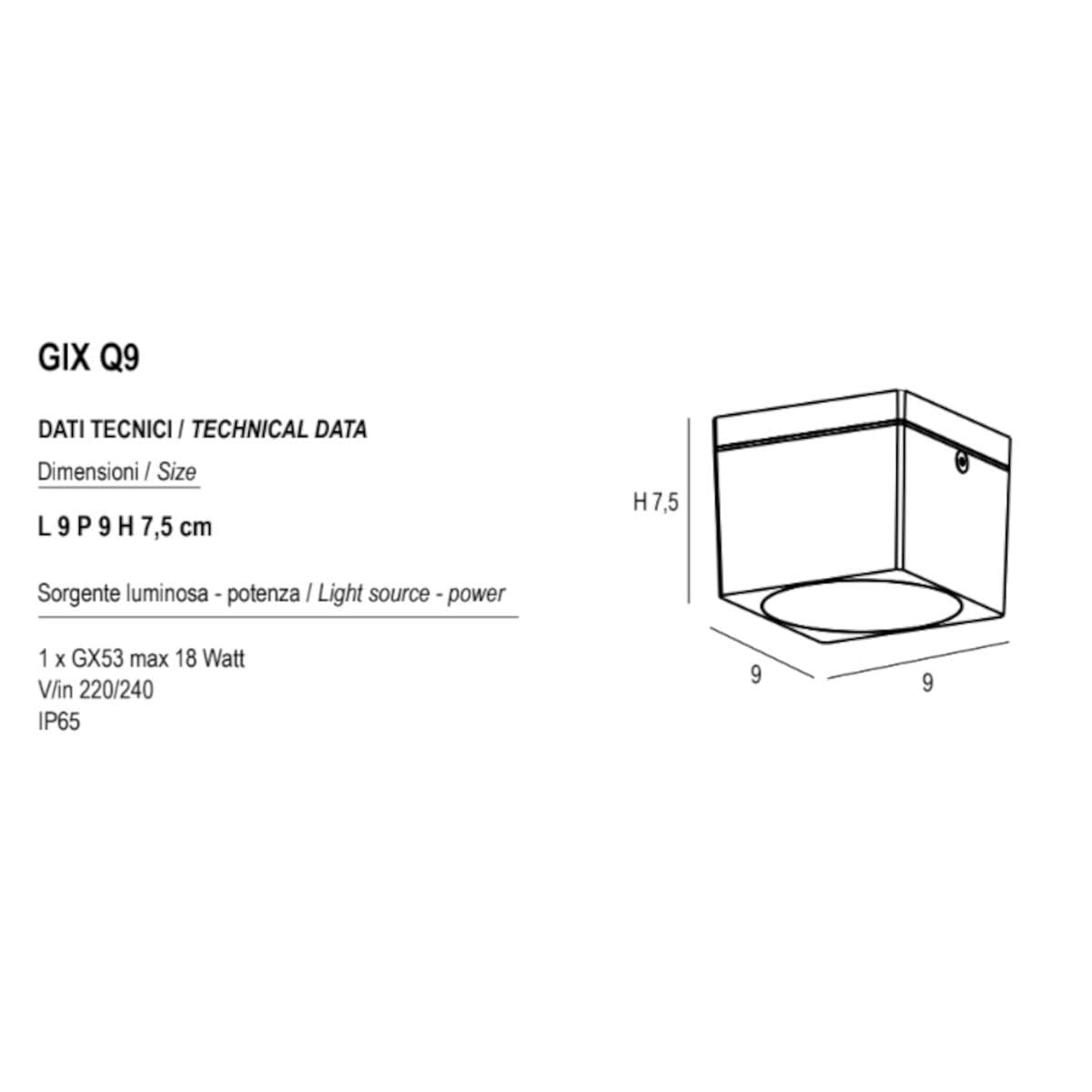 Plafoniera INTERNO Promoingross GIX Q9 GX53 LED IP65 alluminio vetro - 18