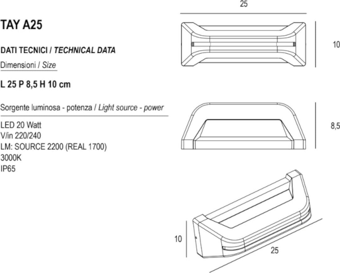 Applique led Promoingross TAY A25 IP65 moderno metallo metacrilato - 8