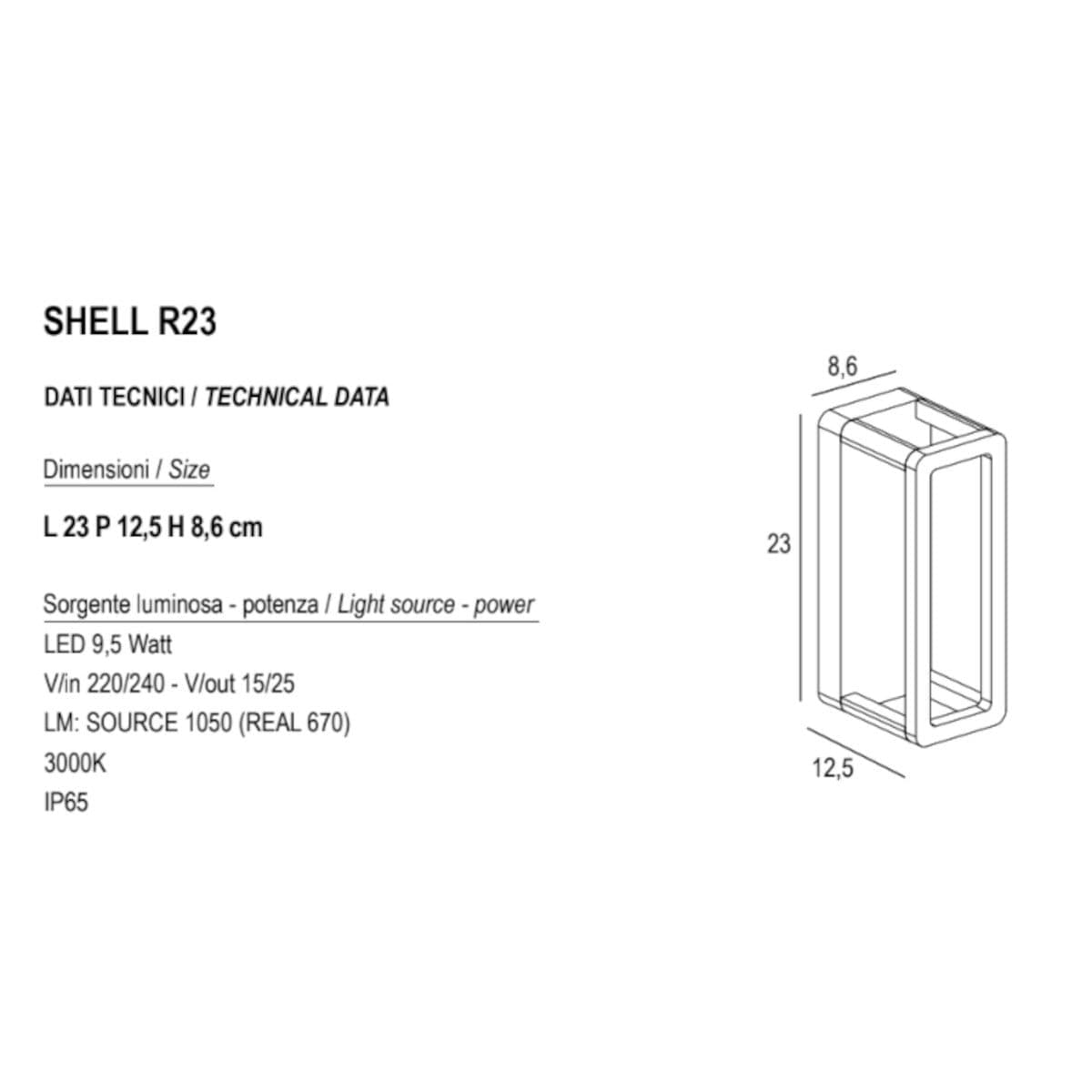 Applique moderno Promoingross SHELL R23 LED IP65 alluminio metacrilato - 8