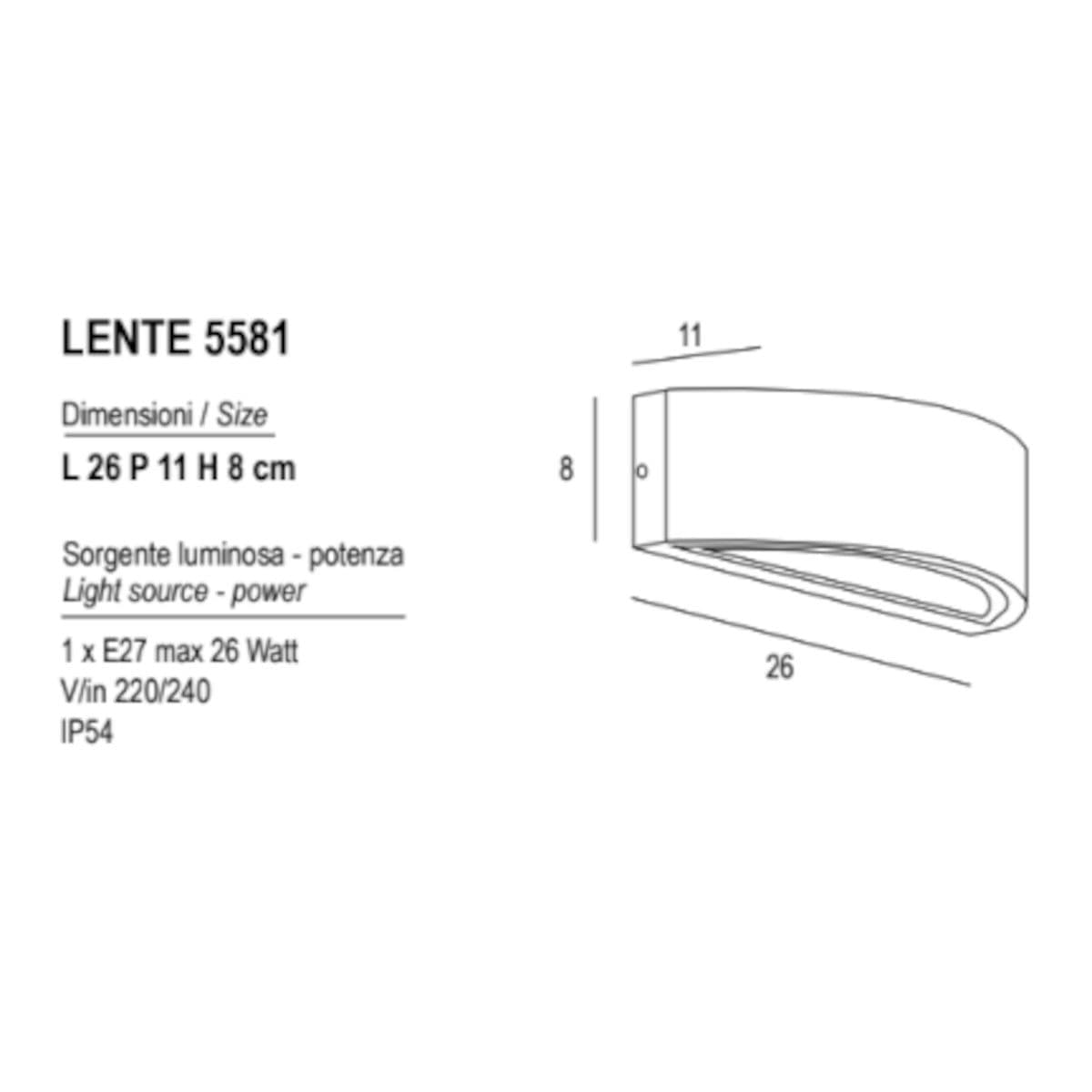 Applique moderno Promoingross LENTE 5581 E27 LED IP54 alluminio vetro biemissione monoemissione - 8
