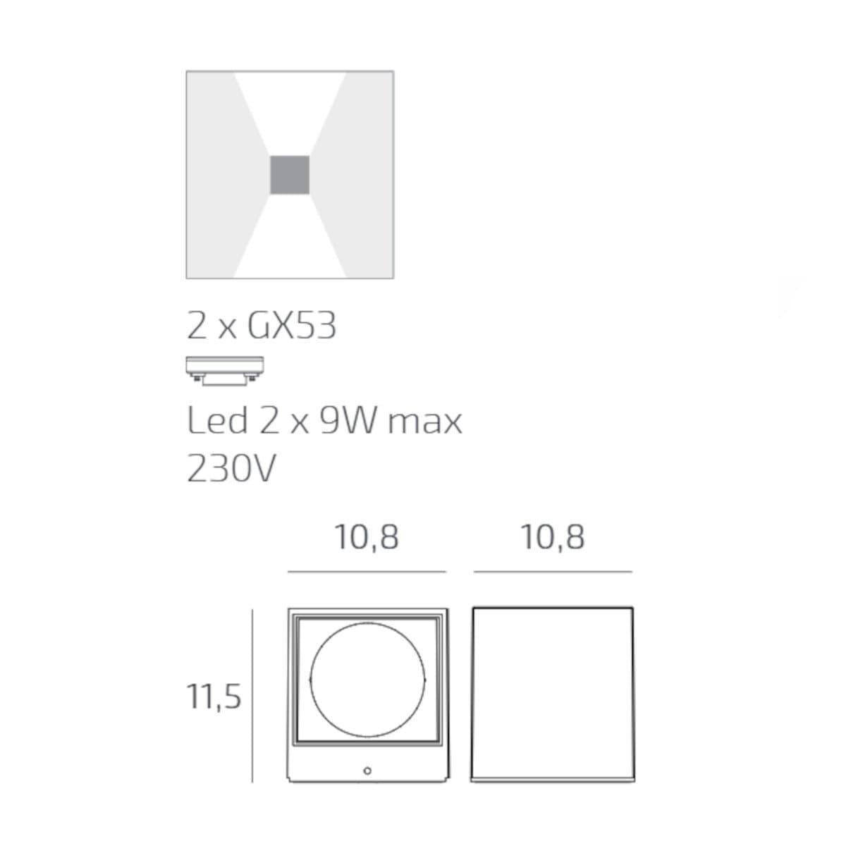 Applique moderno Top Light SPA AP GX53 LED IP54 alluminio vetro biemissione - 10