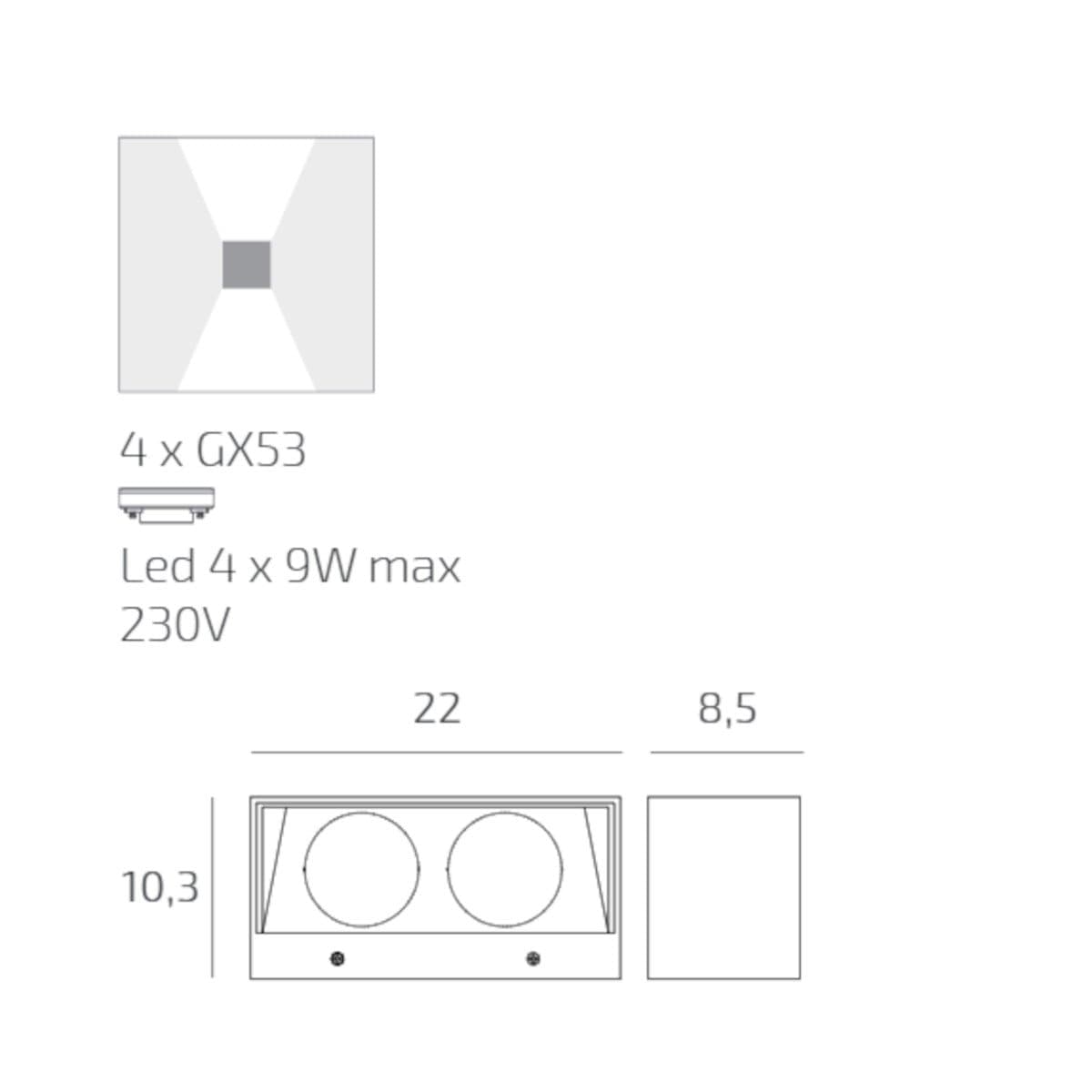 Applique moderno Top Light SPA AG GX53 LED IP54 alluminio vetro biemissione - 8