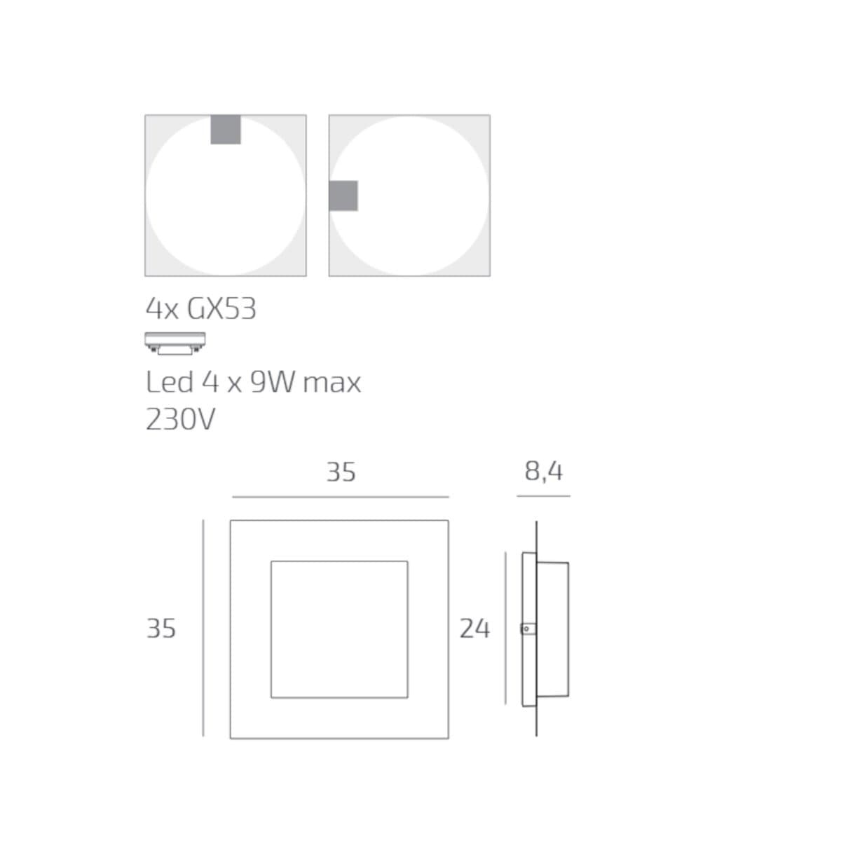 Plafoniera moderno Top Light MIAMI PLUS Q GX53 LED IP54 alluminio policarbonato - 21