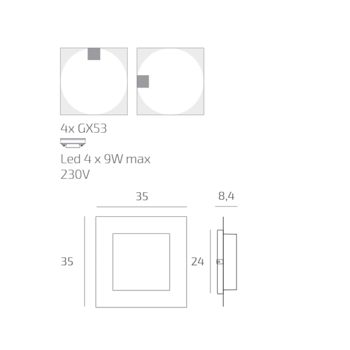 Plafoniera moderno Top Light MIAMI PLUS Q GX53 LED IP54 alluminio policarbonato - 13