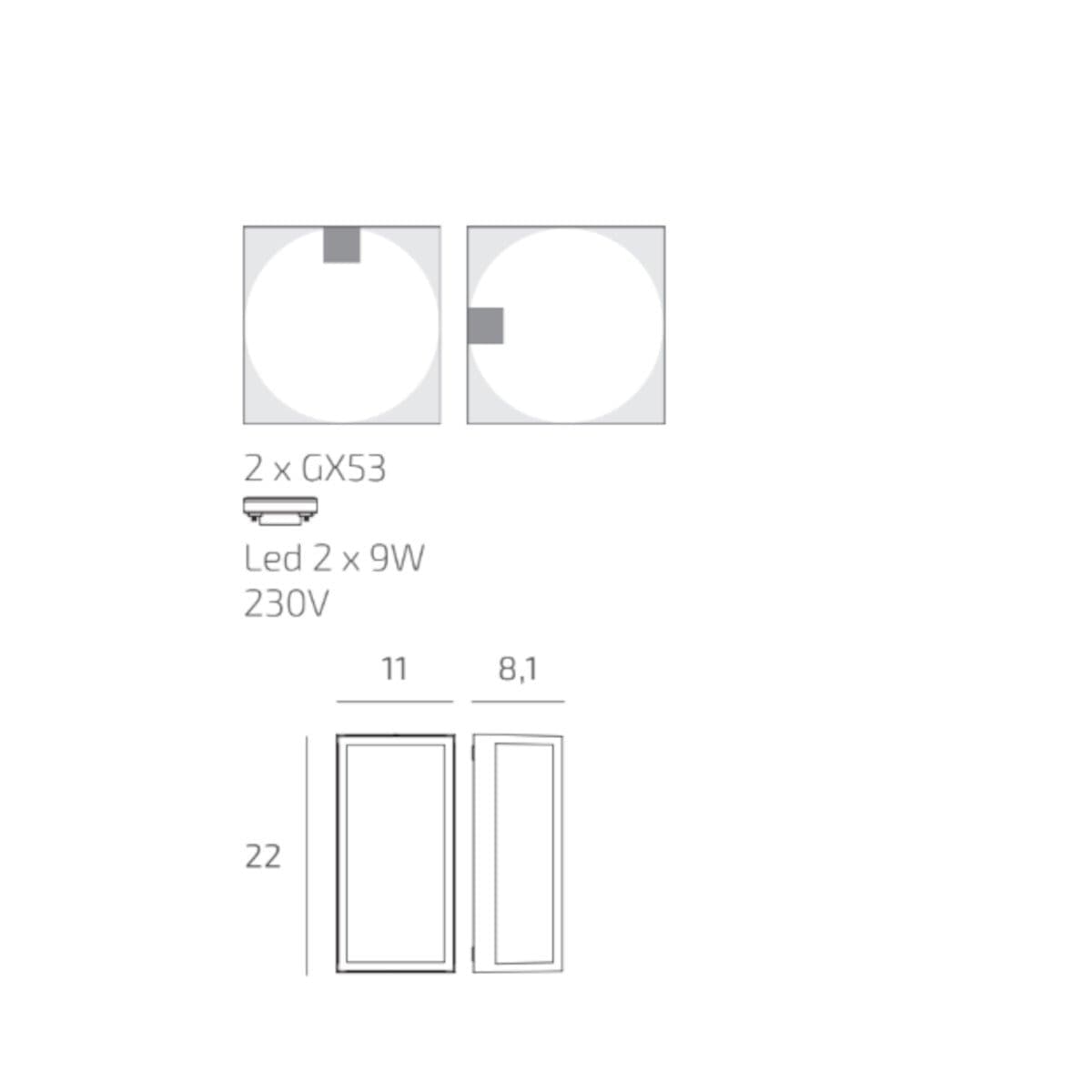 Applique moderno Top Light OSAKA RP GX53 LED IP54 alluminio policarbonato - 11