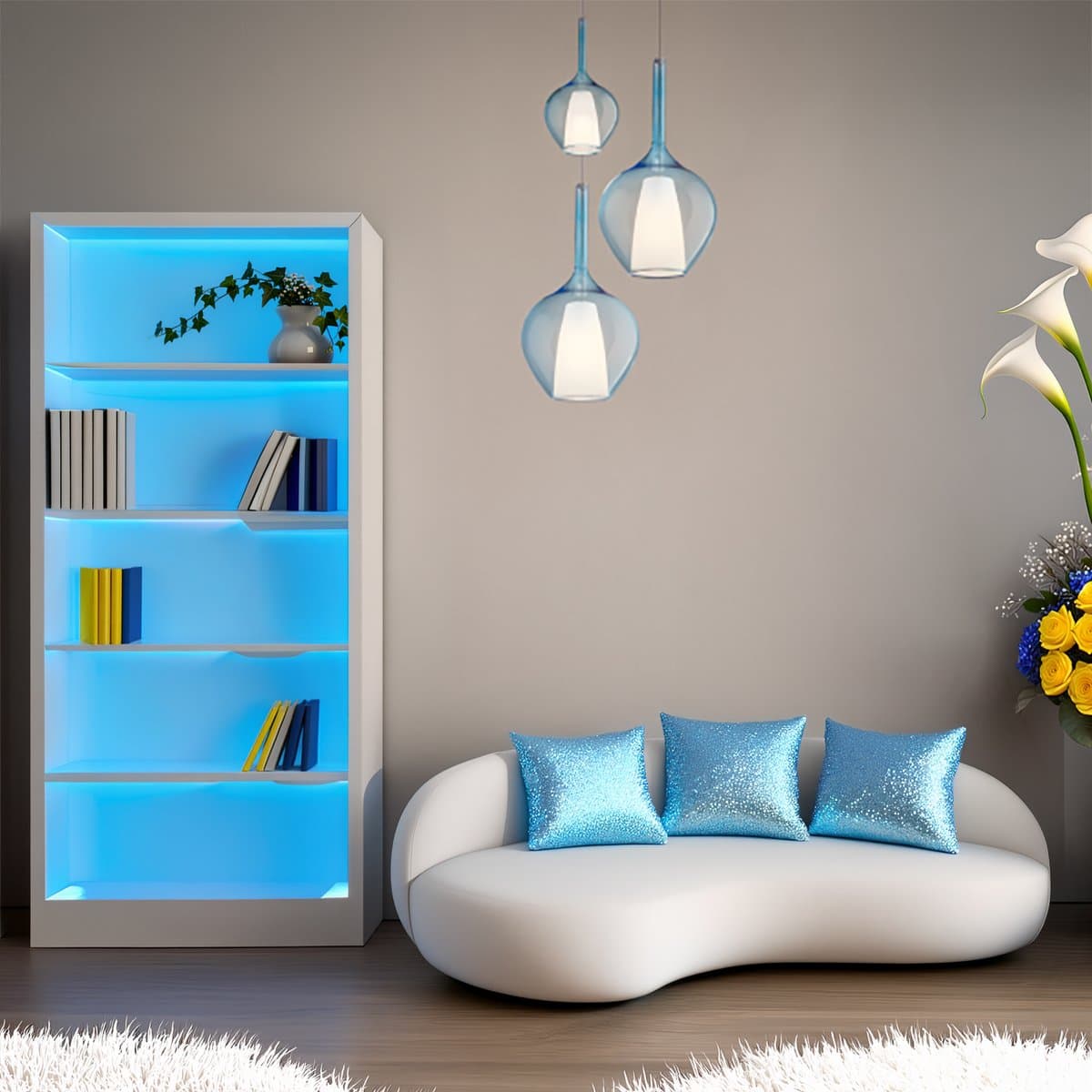 Lampadario moderno Ideal Lux KALIQUE 359960 E27 LED vetro borosilicato azzurro - 2