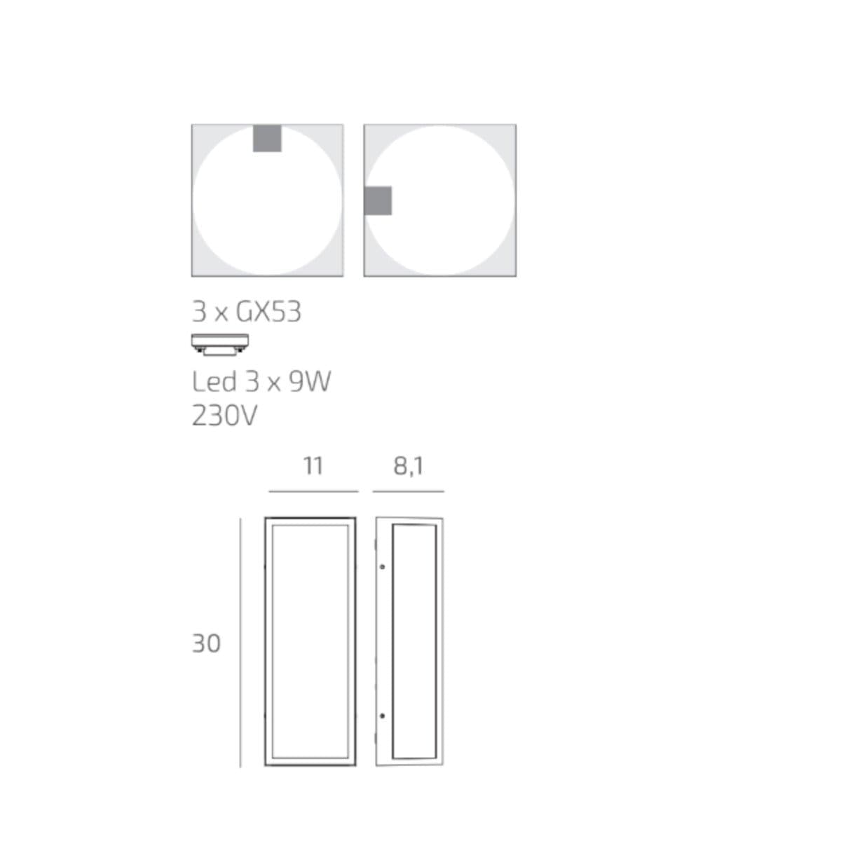 Applique moderno Top Light OSAKA RG GX53 LED IP54 alluminio policarbonato - 10