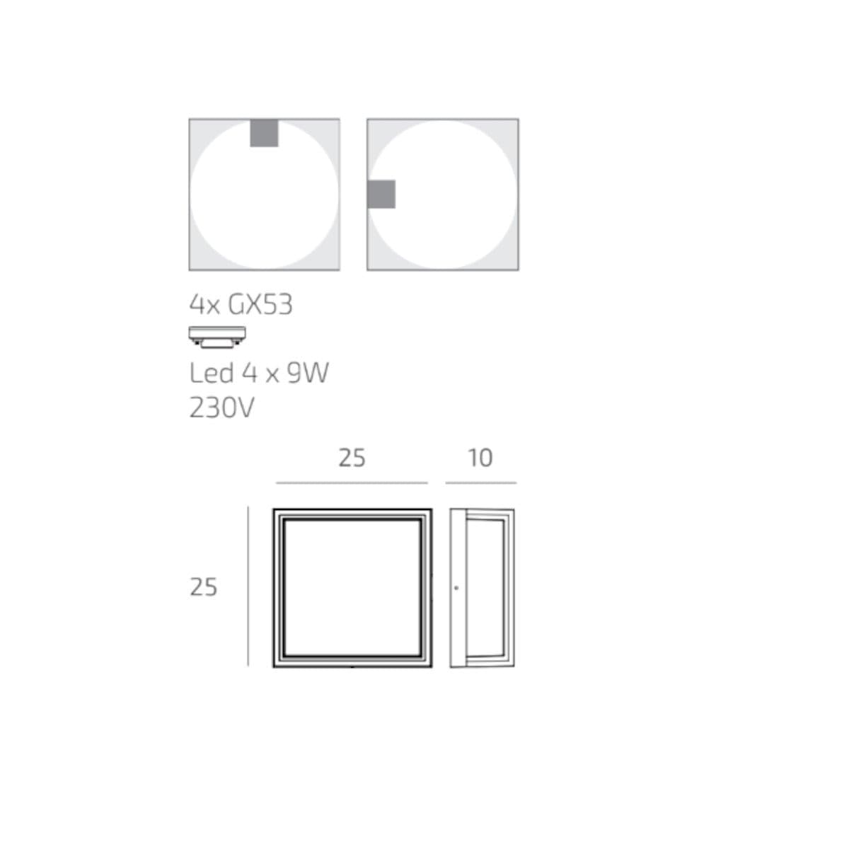 Plafoniera moderna Top Light OSAKA Q GX53 LED IP54 alluminio policarbonato - 11