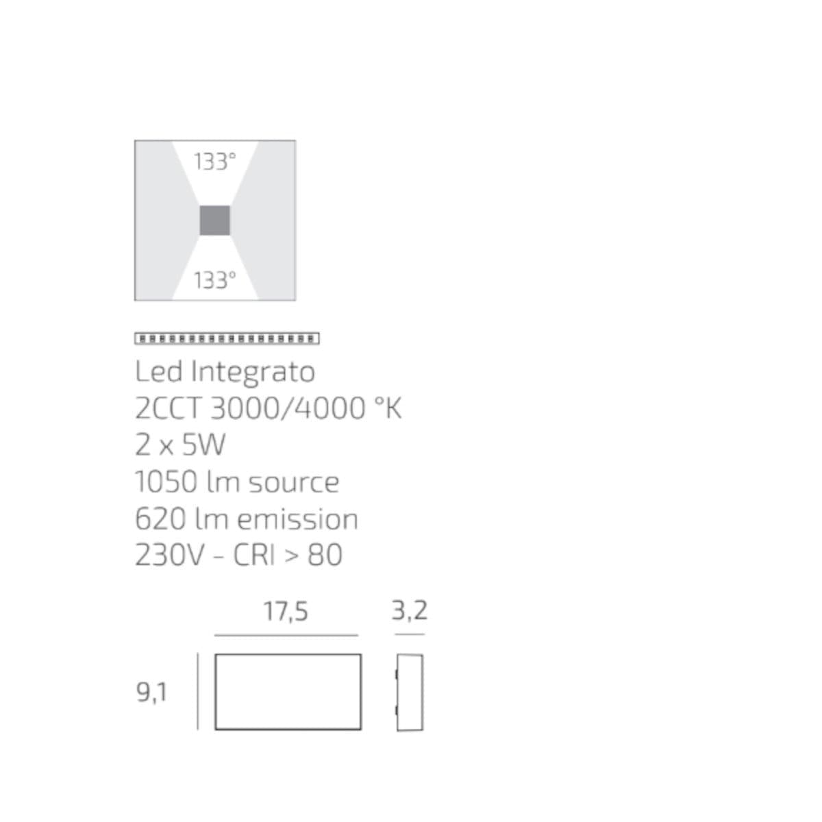 Applique LED Top Light MADRID 18 IP65 CCT biemissione alluminio vetro - 9