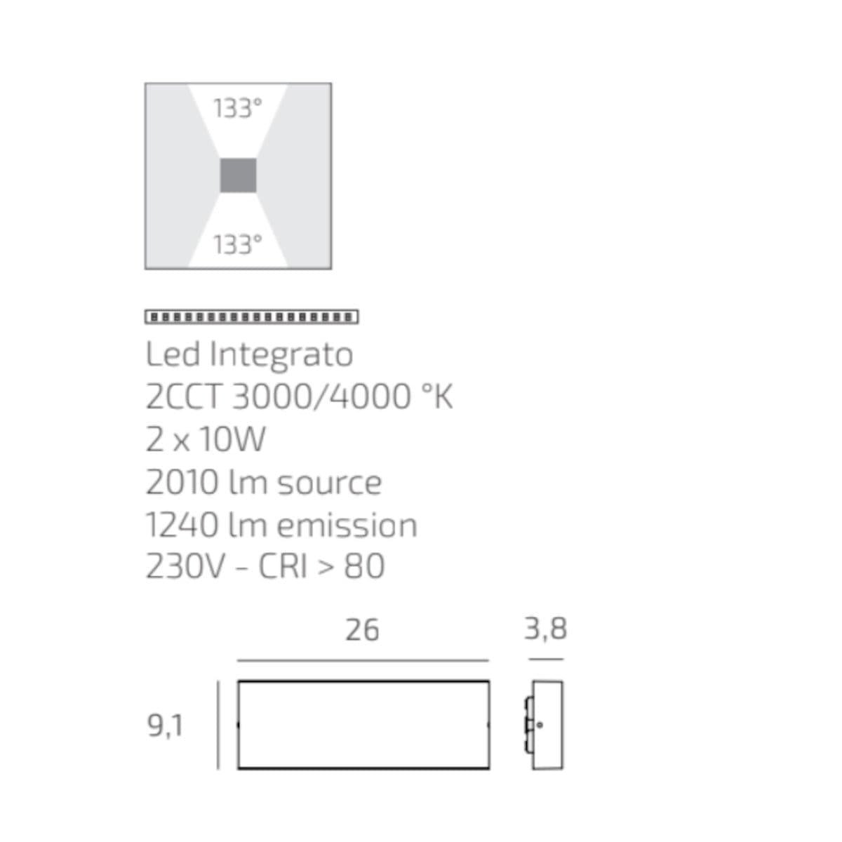 Applique LED Top Light MADRID 26 IP65 CCT biemissione alluminio vetro - 8