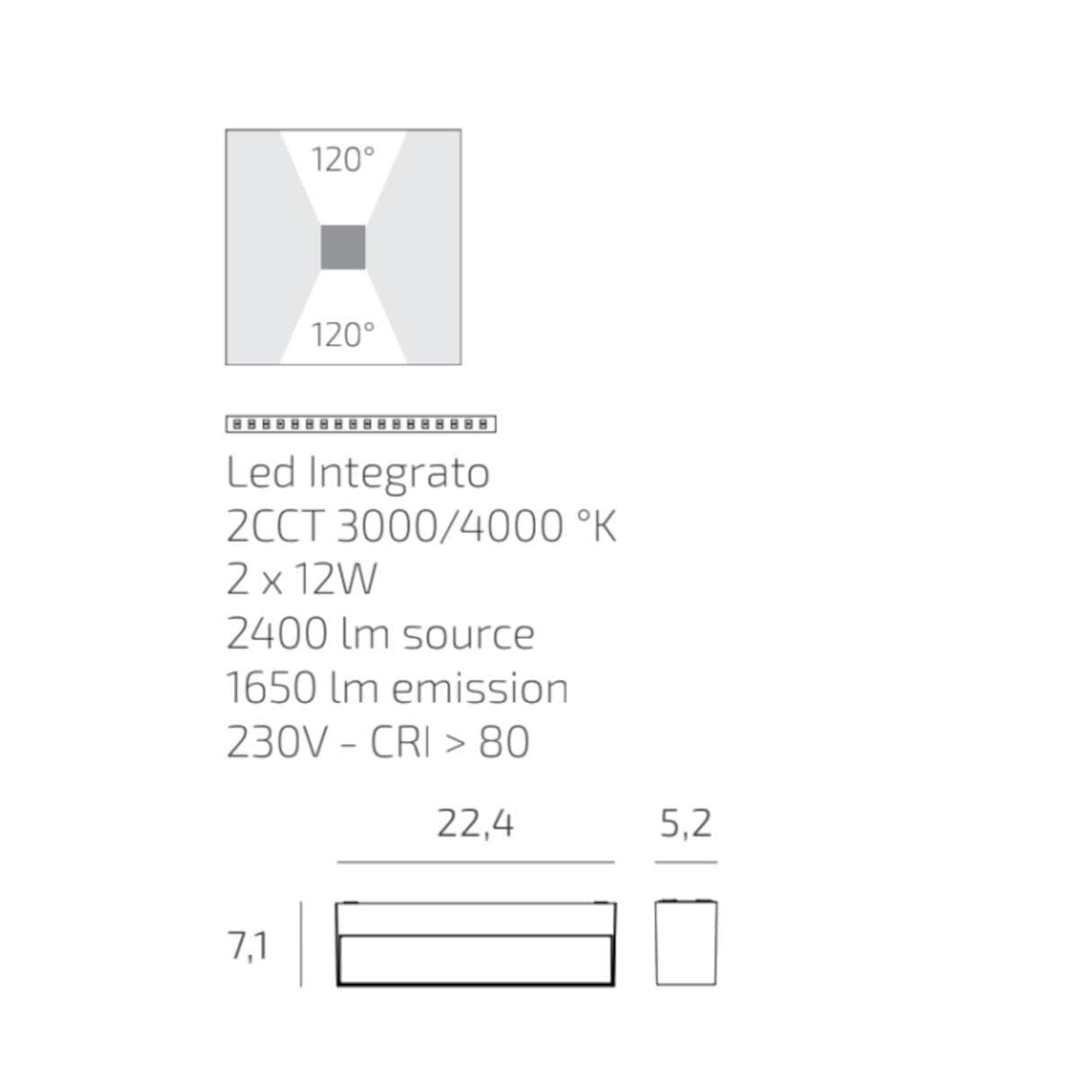 Applique LED Top Light PORTO 22B IP65 CCT biemissione alluminio vetro - 9