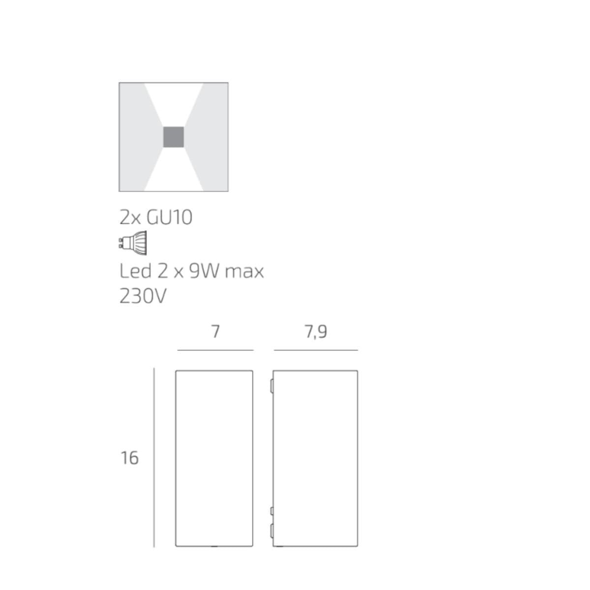 Applique moderno Top Light ATENE AG GU10 LED IP65 Biemissione alluminio - 16