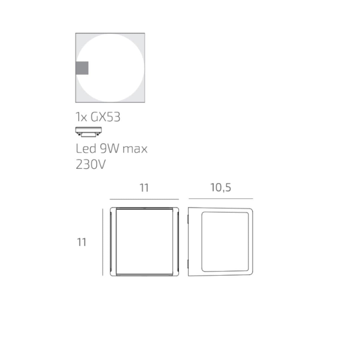 Applique moderno Top Light DUBAI GX53 LED IP54 alluminio policarbonato - 7