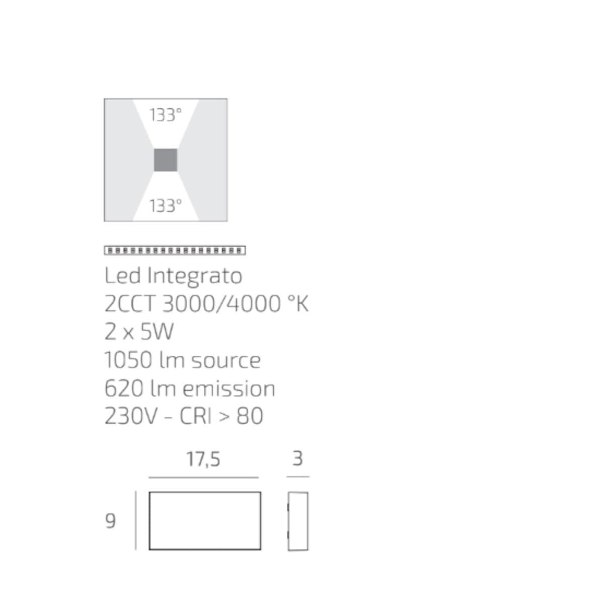 Applique LED Top Light LIMA 18 IP54 CCT biemissione alluminio vetro - 9