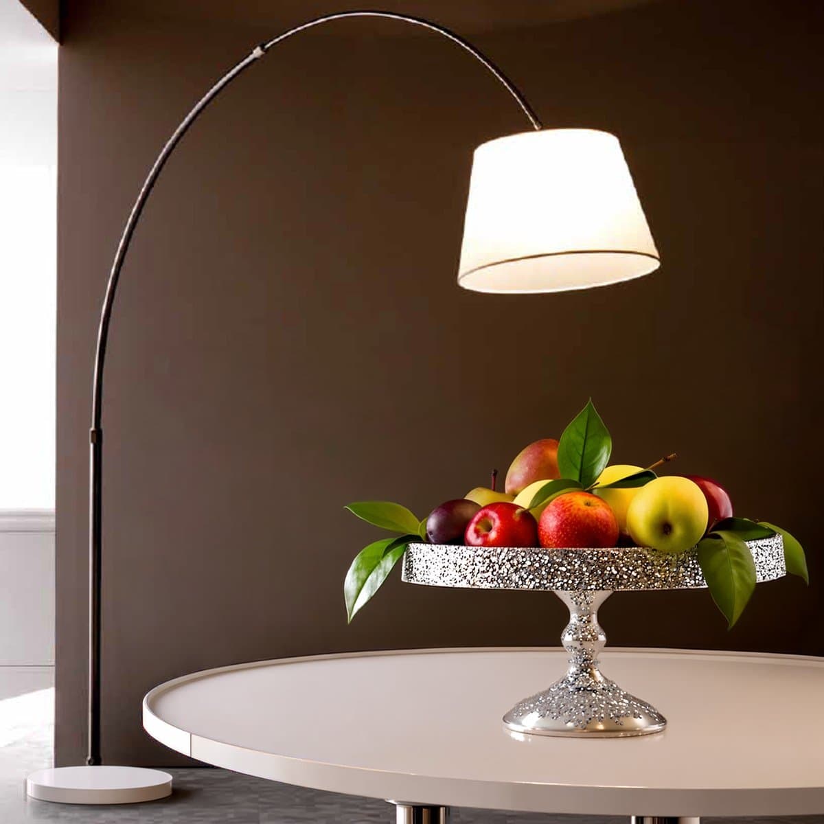 Piantana arco Illuminando BOING P NK E27 LED telescopica base marmo bianca paralume - 3