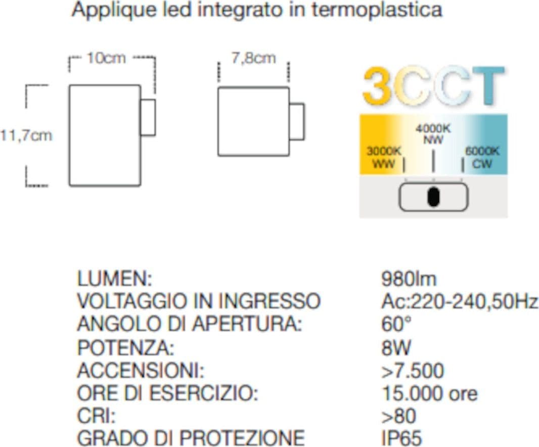 Applique moderno Lampadari Bartalini IDOR Q1 LED IP65 termoplastico monoemissione - 5