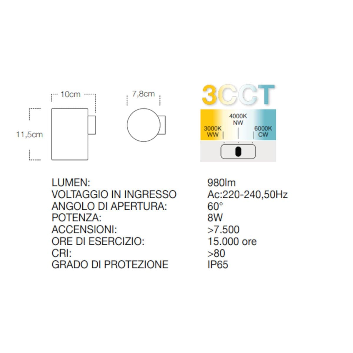 Applique moderno Lampadari Bartalini IDOR R1 LED IP65 termoplastico monoemissione - 9