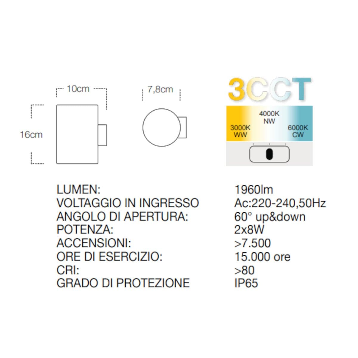 Applique moderno Lampadari Bartalini IDOR R2 LED CCT IP65 termoplastico biemissione - 5
