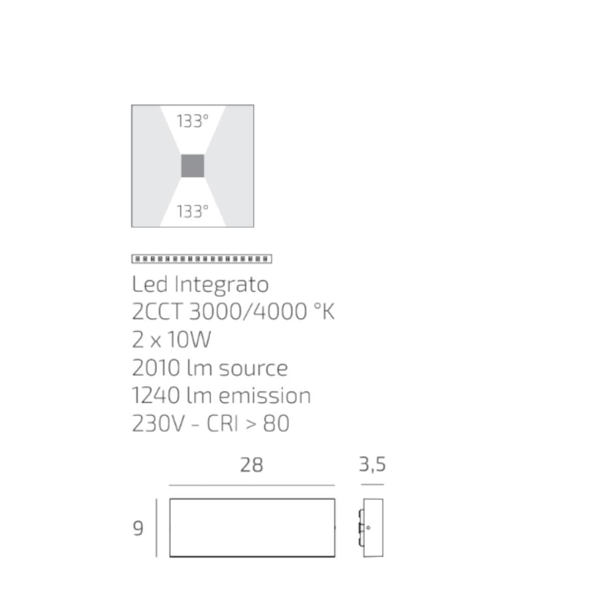 Applique LED Top Light LIMA 28 IP54 CCT biemissione alluminio vetro - 9