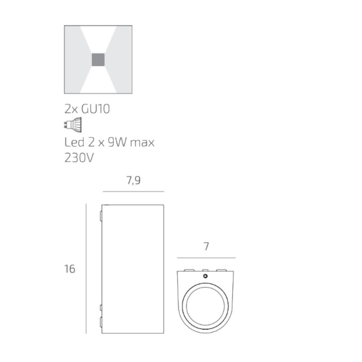 Applique biemissione Top Light LIONE AG GU10 LED IP65 alluminio vetro - 13