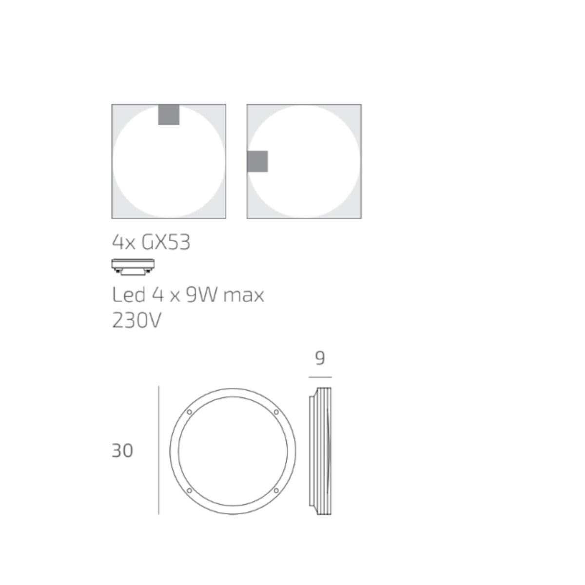 Plafoniera moderna Top Light SOHO 30 GX53 LED IP54 alluminio policarbonato - 6