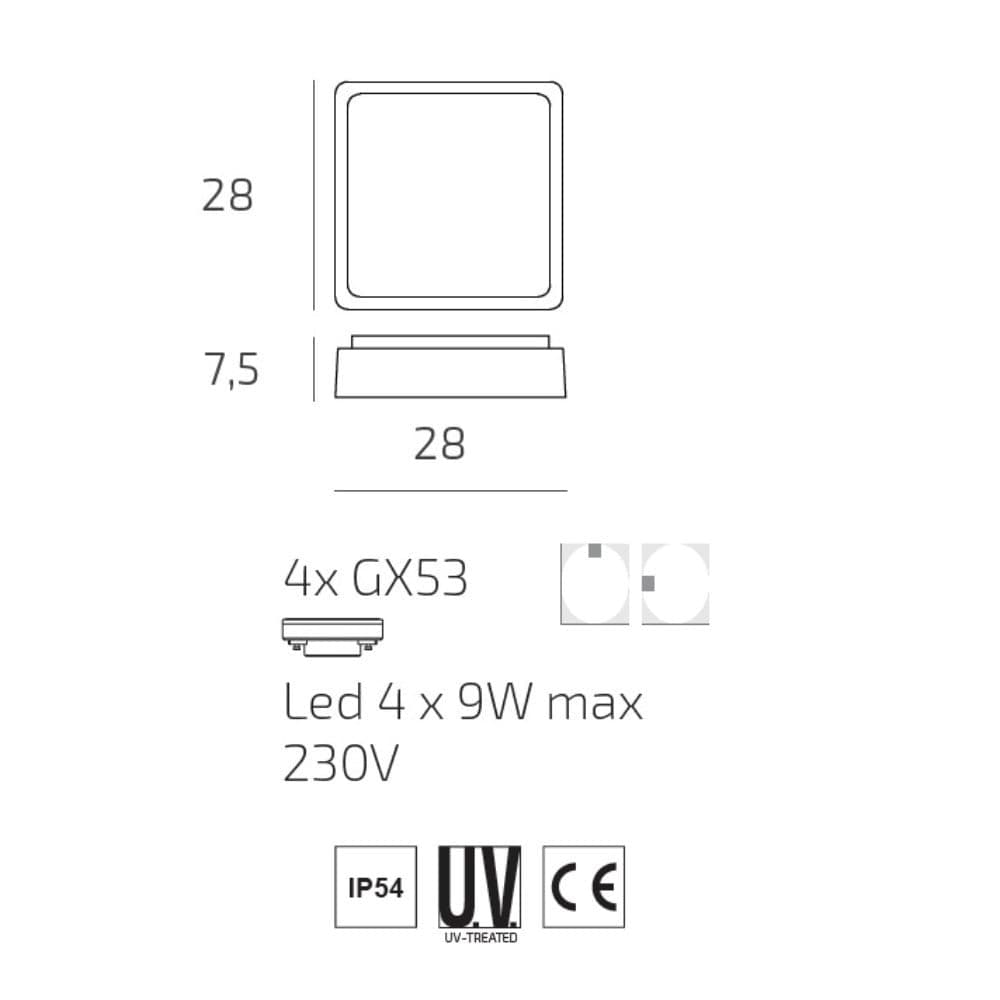 Plafoniera moderna Top Light IRVINE 28 GX53 LED IP54 alluminio policarbonato - 7
