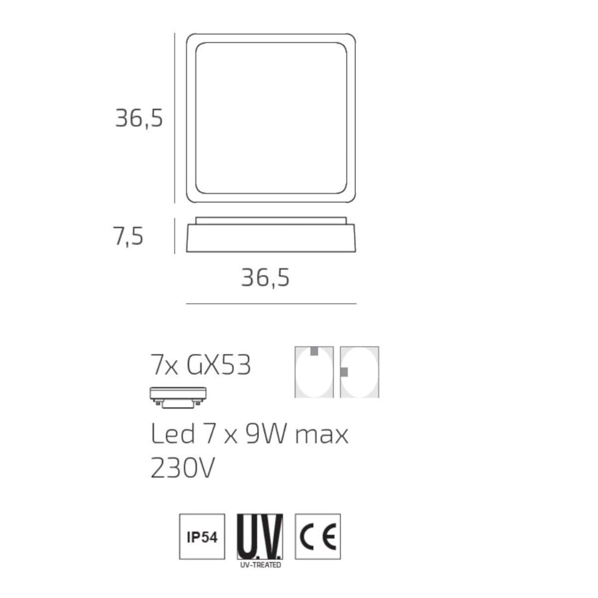 Plafoniera classica Top Light IRVINE 37 CO GX53 LED IP54 alluminio policarbonato - 4