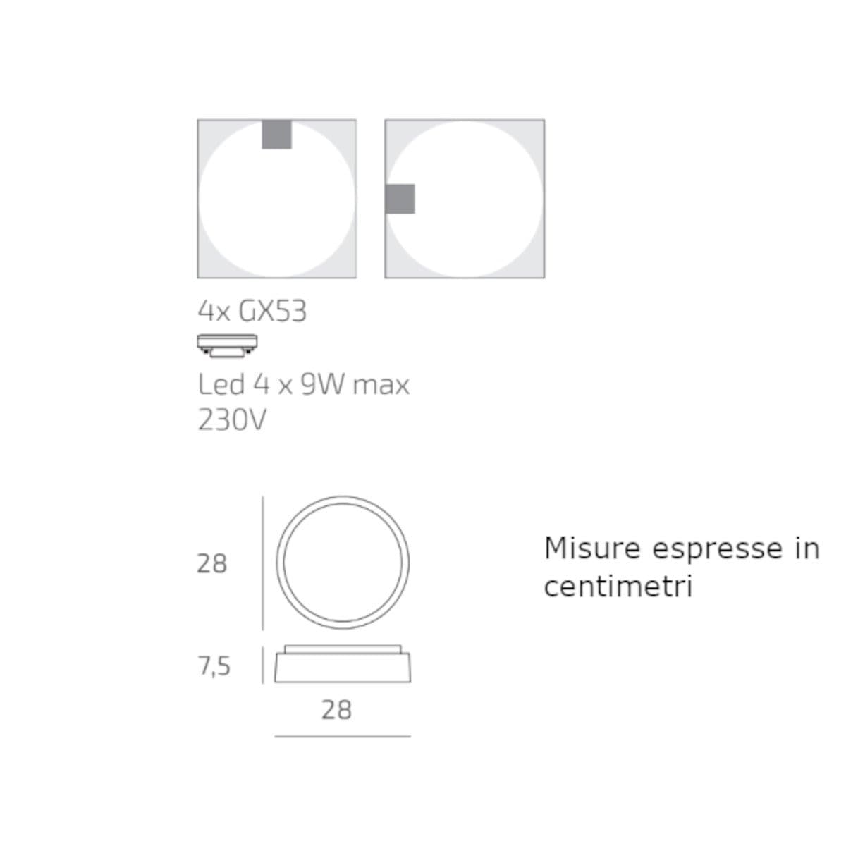 Plafoniera moderna Top Light BAKU 28 GX53 LED IP54 alluminio policarbonato - 7