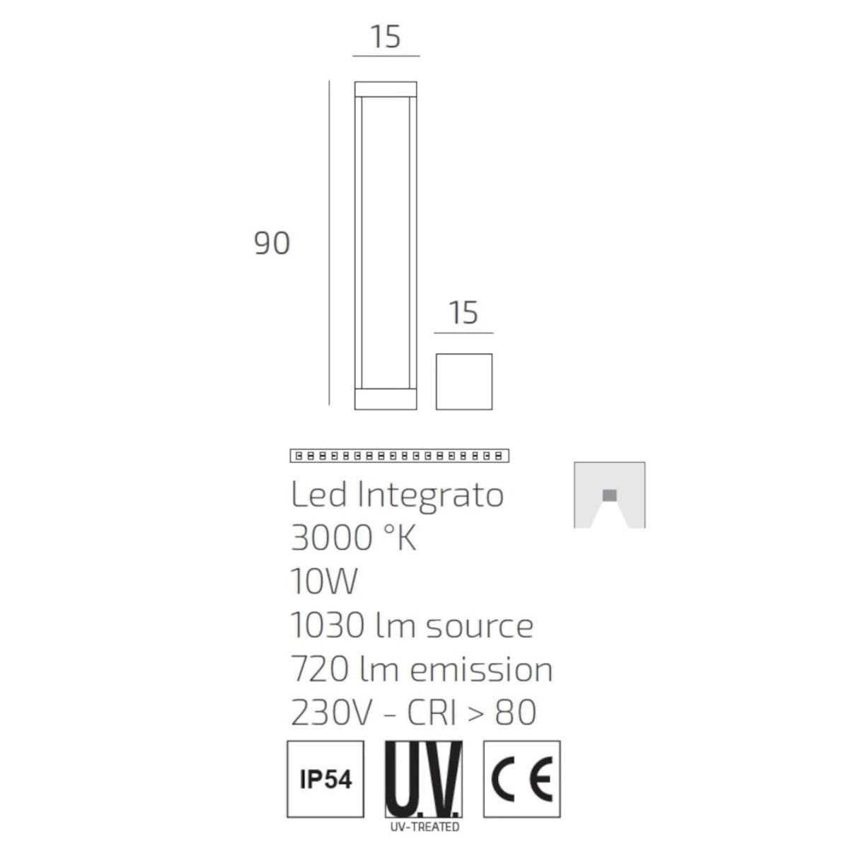 Paletto moderno Top Light MONACO PA90 GA LED 3000 IP54 alluminio - 5