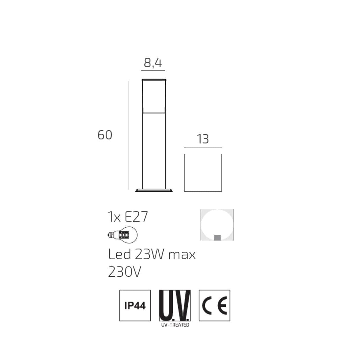 Lampioncino moderno Top Light NIZZA GA E27 LED IP44 alluminio policarbonato - 4