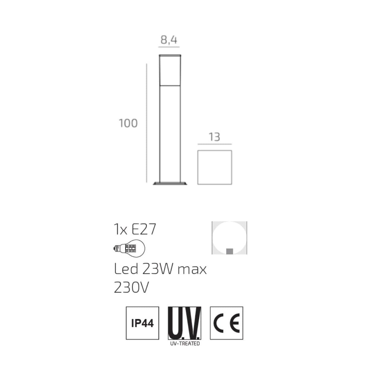 Lampioncino moderno Top Light NIZZA GA E27 LED IP44 alluminio policarbonato - 6