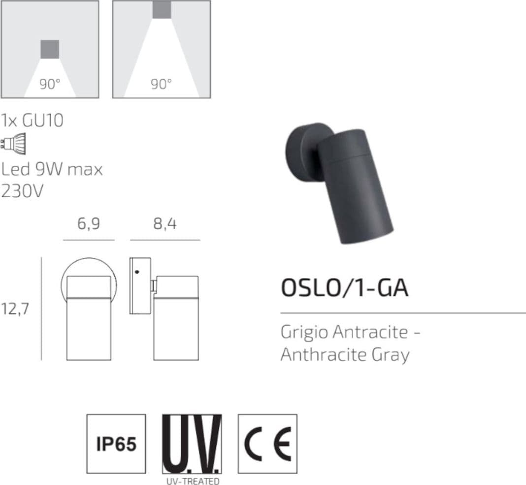 Applique moderno Top Light OSLO 1 GA GU10 LED IP65 orientabile alluminio vetro - 4