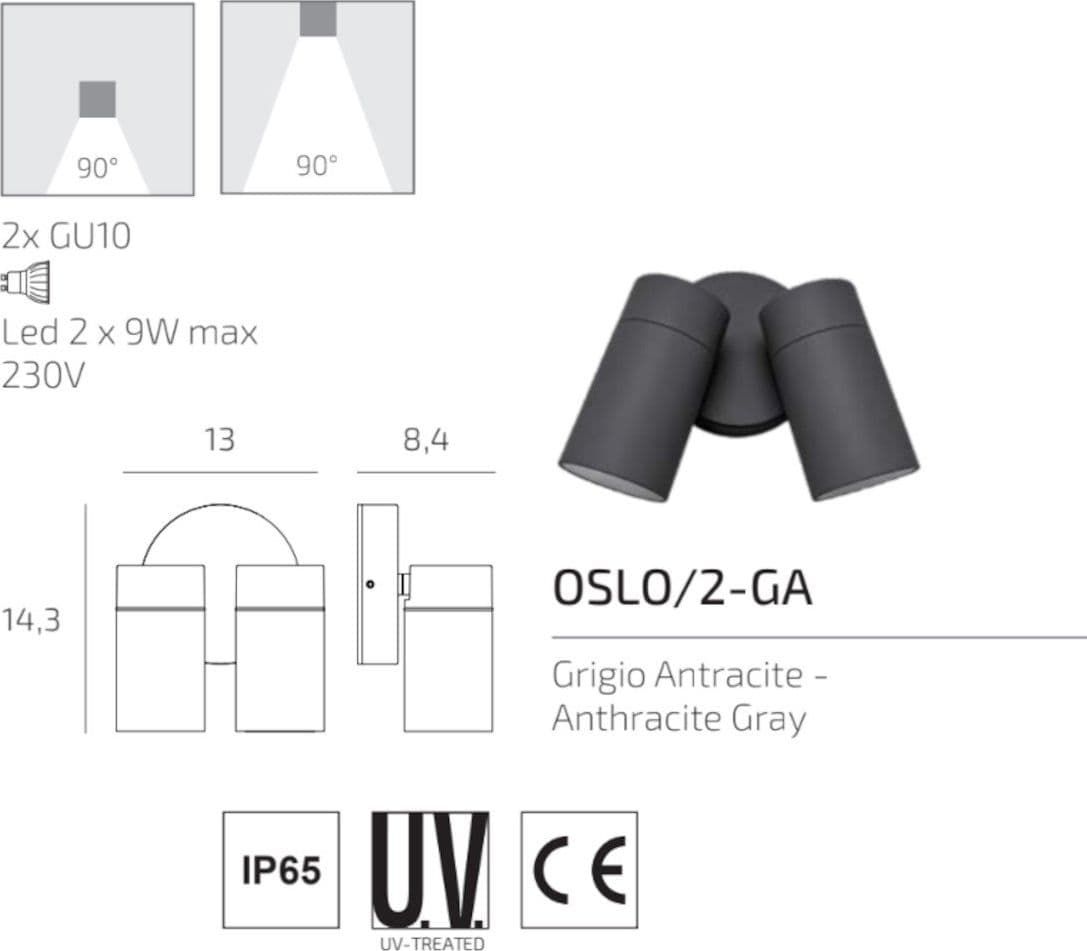 Applique moderno Top Light OSLO 2 GA GU10 LED IP65 orientabile alluminio vetro - 5