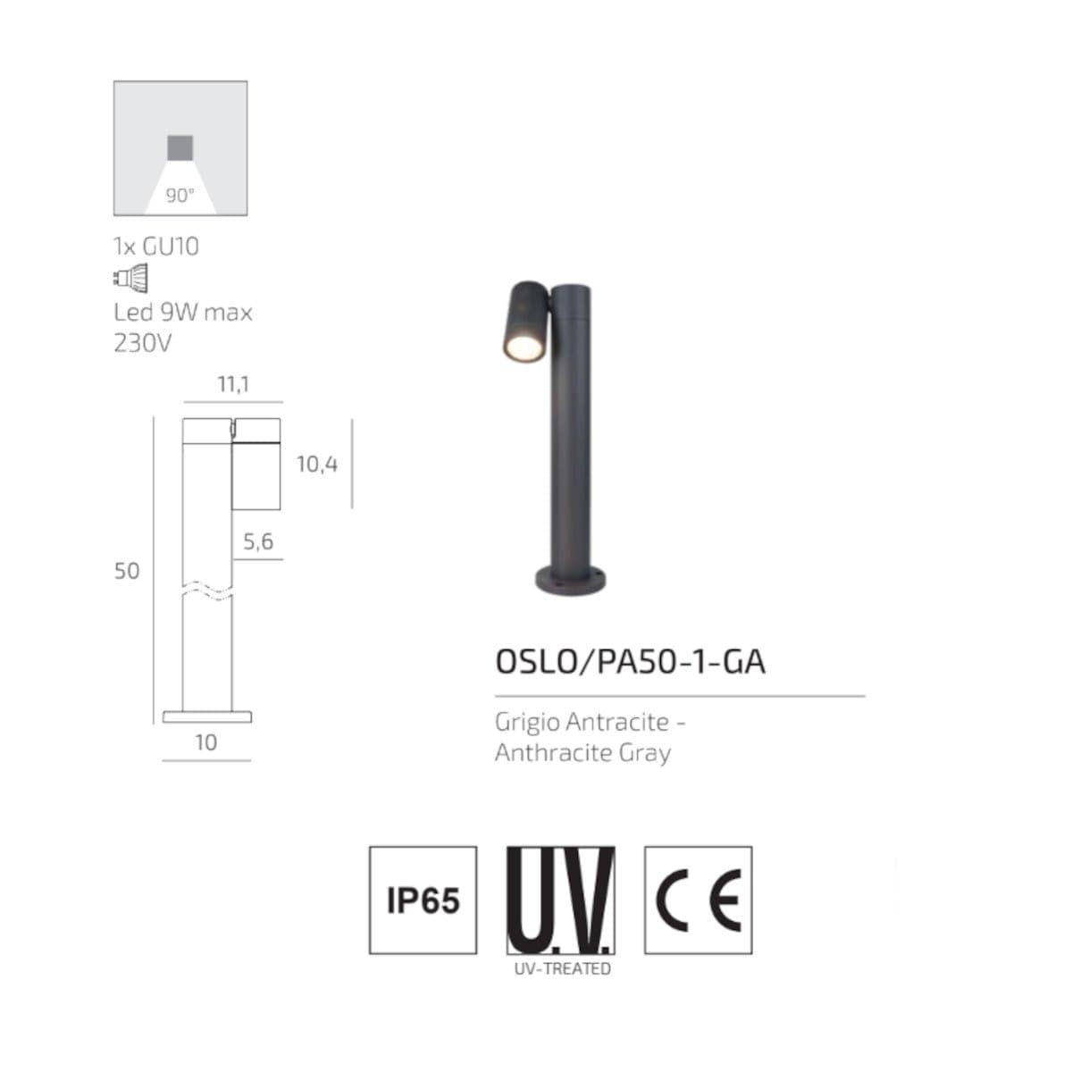 Lampioncino moderno Top Light OSLO PA50 PA80 1 GA GU10 LED IP65 orientabile alluminio vetro - 4
