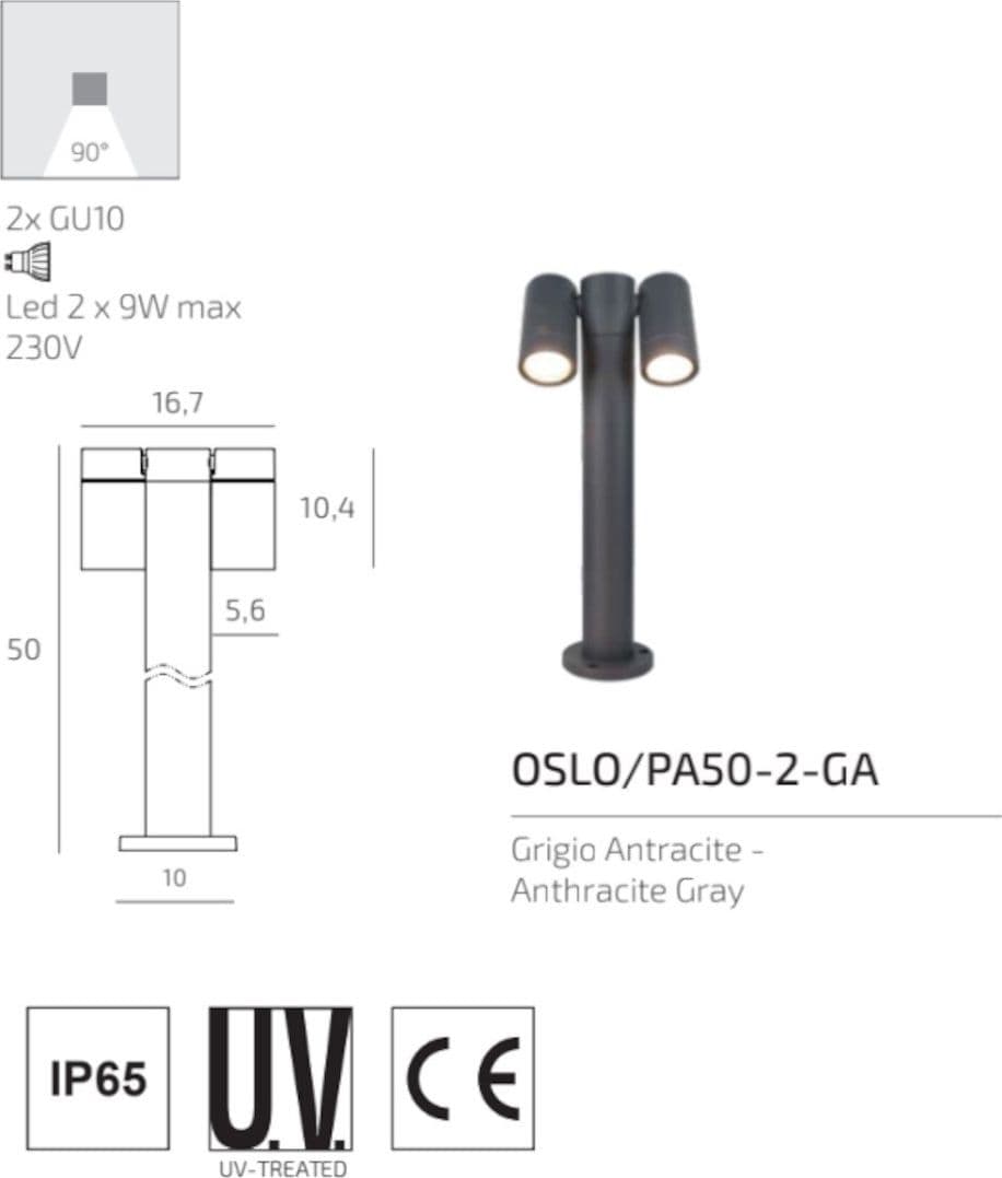 Lampioncino moderno Top Light OSLO PA50 PA80 2 GA GU10 LED IP65 orientabile alluminio vetro - 4