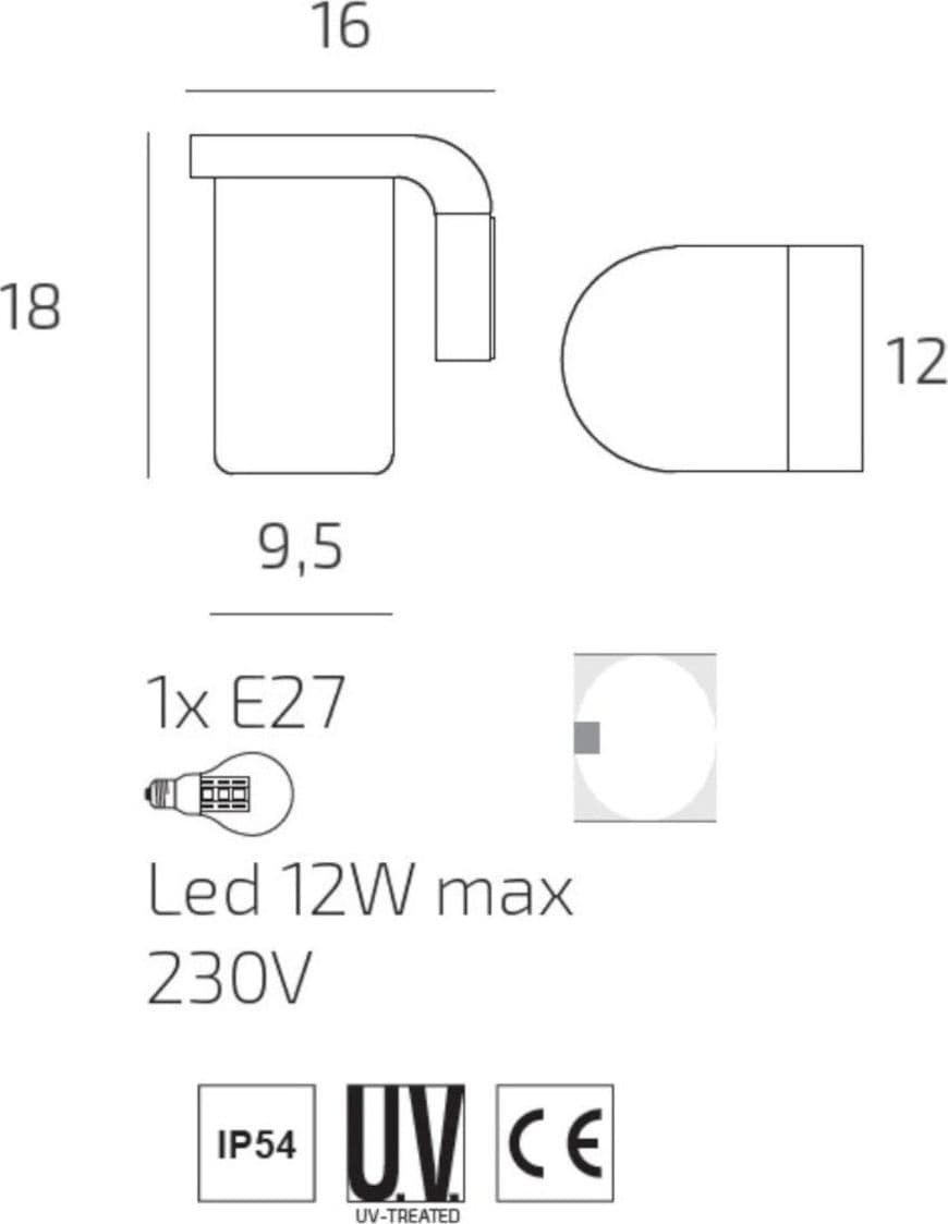 Applique moderno Top Light LUGANO AP GA E27 LED IP54 alluminio vetro - 5