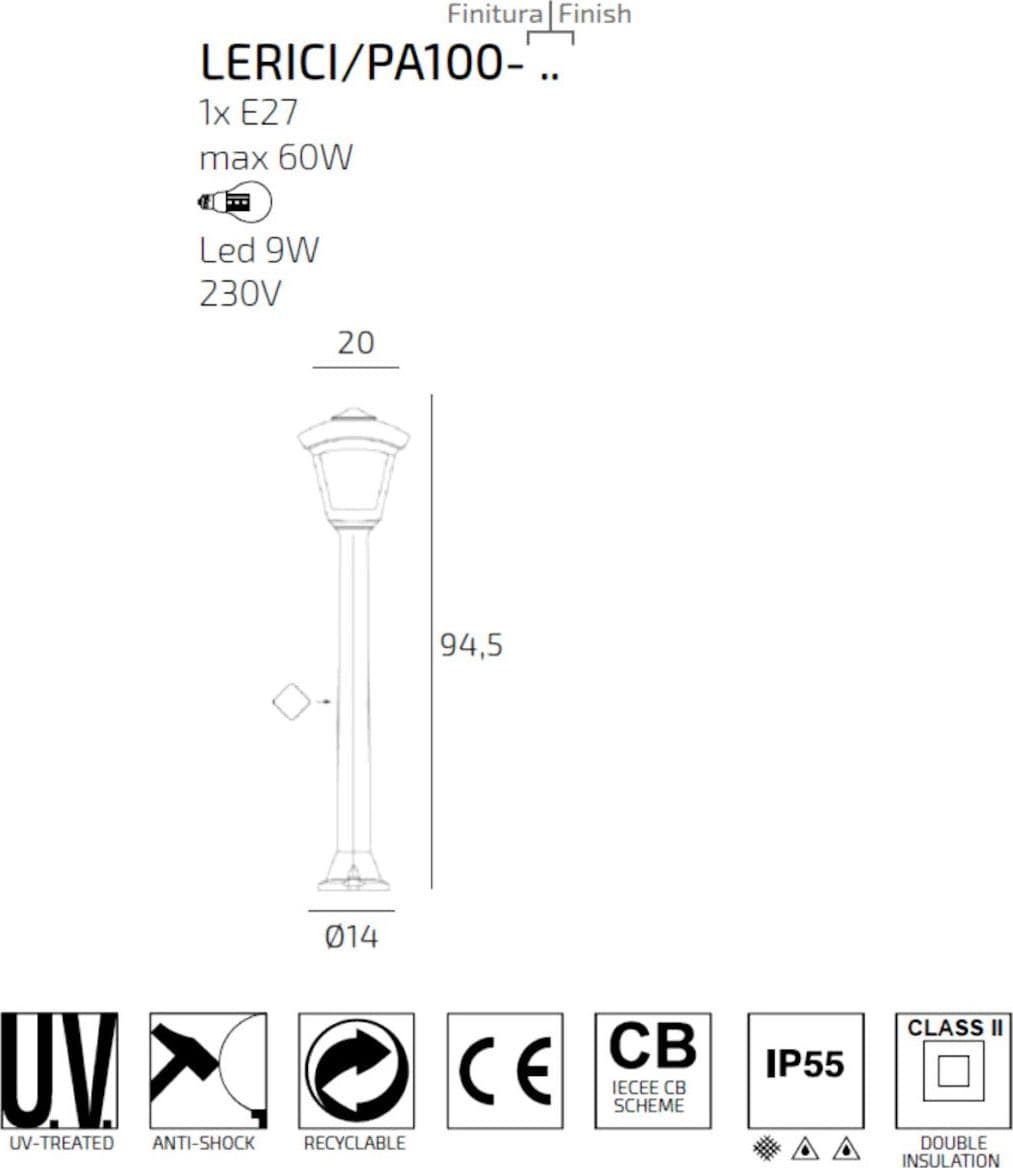 Lampioncino moderno Top Light LERICI PA100 E27 LED IP55 resina PMMA - 8