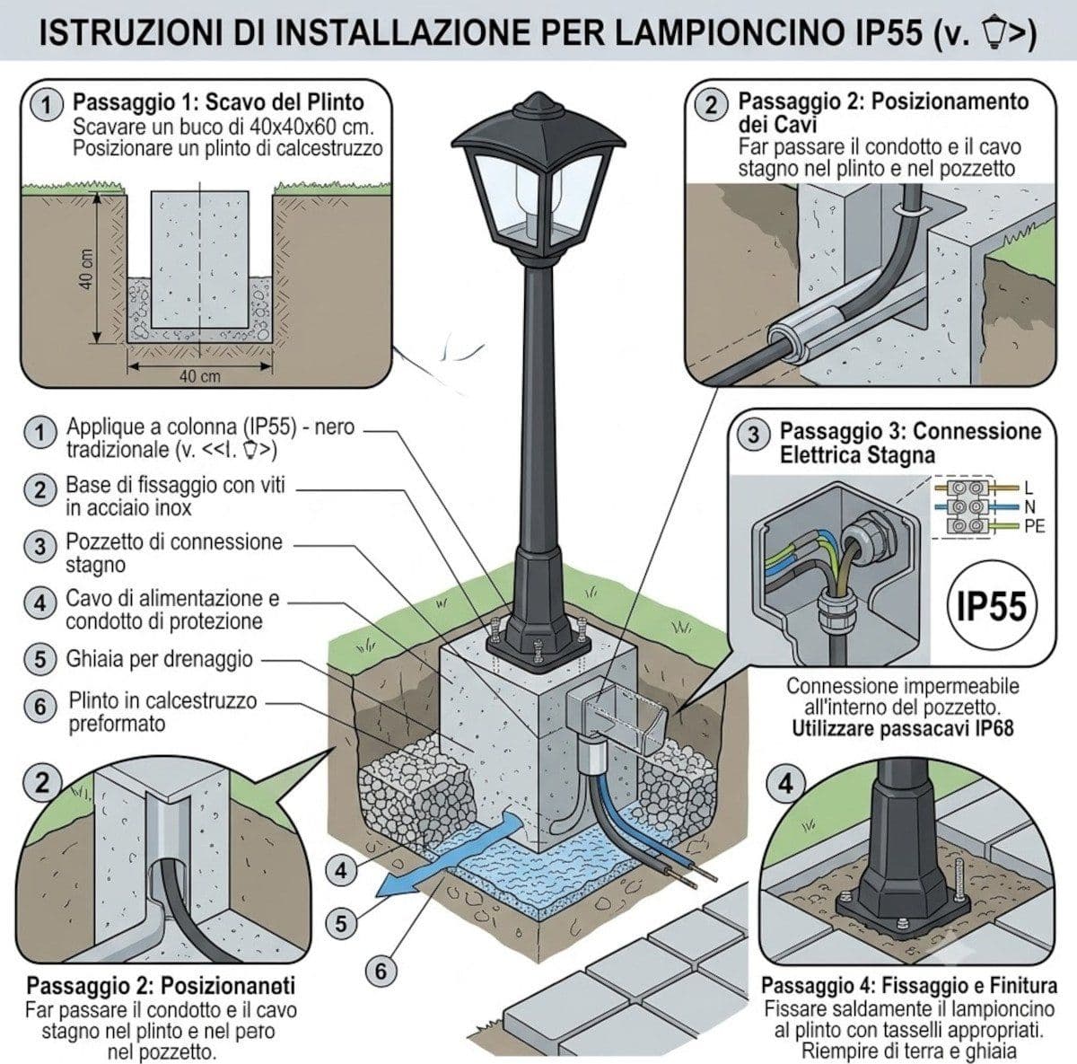 Lampioncino moderno Top Light LERICI PA100 E27 LED IP55 resina PMMA - 9