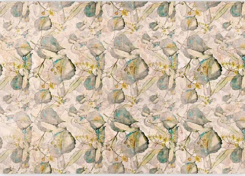 Carta da parati - Green and yellow autumn souvenirs - floral design with leaves - 5