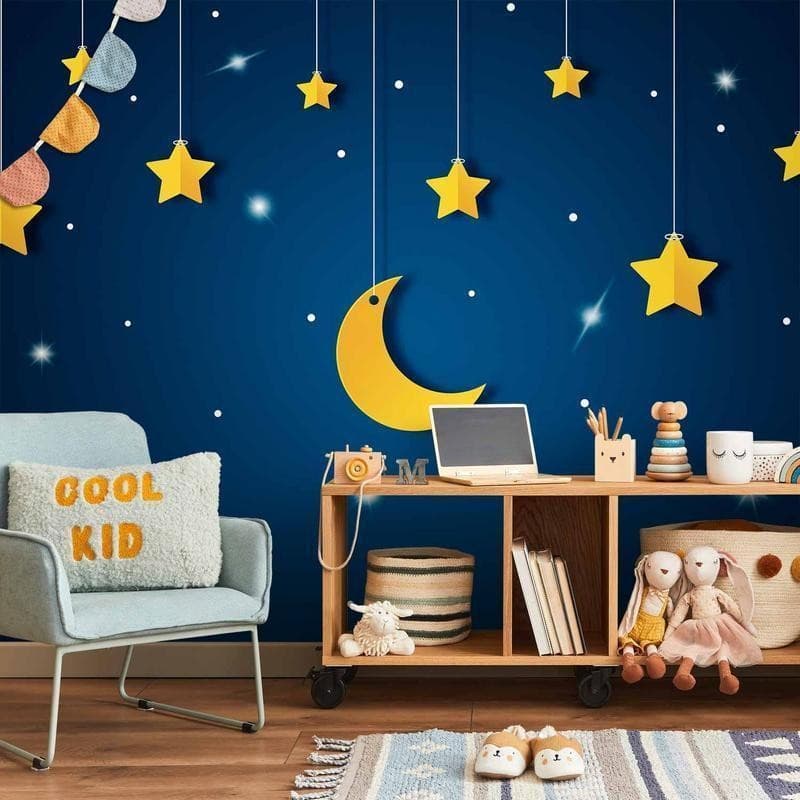 Carta da parati - Skyline - night sky landscape with stars and moon for children - 13