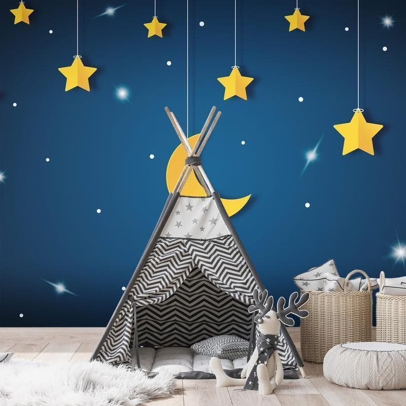 Carta da parati - Skyline - night sky landscape with stars and moon for children - 3