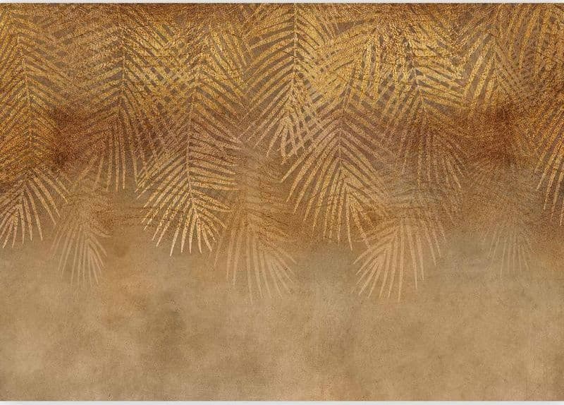 Carta da parati - Abstract nature in beige - composition with golden exotic leaves - 5