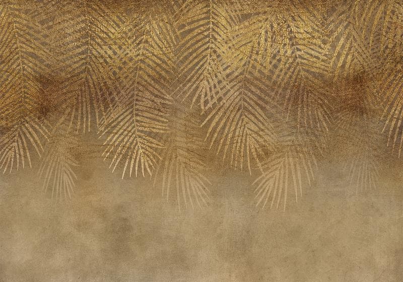 Carta da parati - Abstract nature in beige - composition with golden exotic leaves - 6